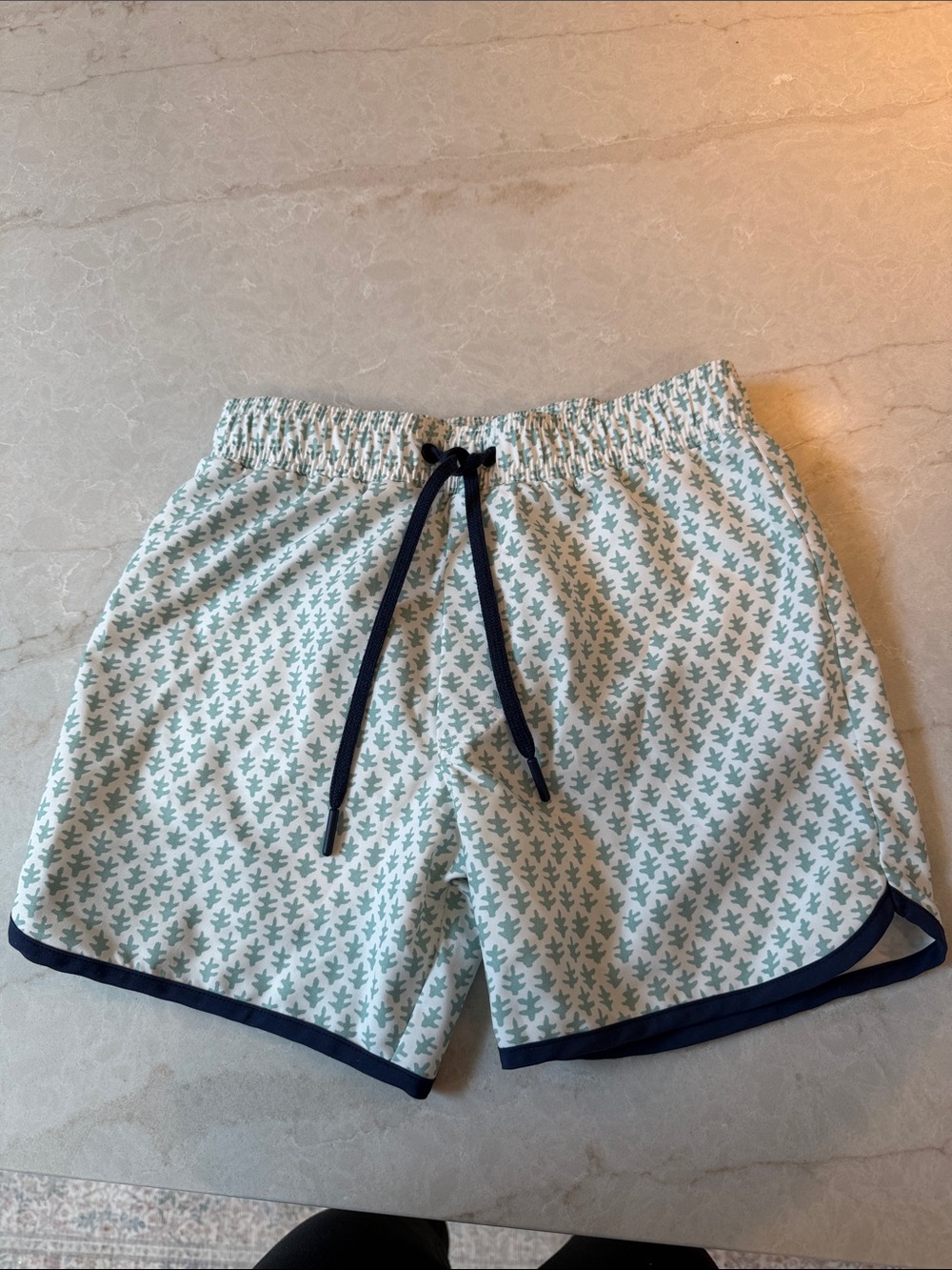 Minnow White & Mint Athletic Swim Shorts with Navy Trim